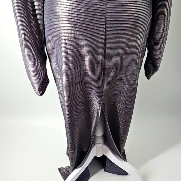 Free People Mila Silver Metallic Textured Open Back Mock Turtleneck Maxi Sz:L - Picture 9 of 13